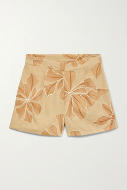Calções Curve Camel com Bordado Floral 3D