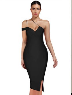 Vestido Bandage Bodycon Preto Assimétrico