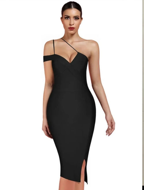 Vestido Bandage Bodycon Preto Assimétrico