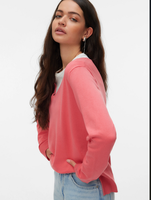 Camisola com Decote em V Coral e Preta