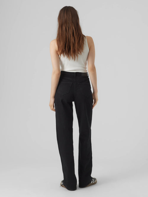 Jeans Wide Leg Pretos de Cintura Alta
