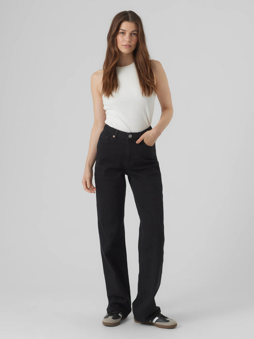 Jeans Wide Leg Pretos de Cintura Alta