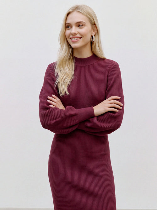 Vestido Midi VMHARPER de Malha com Mangas de Volume