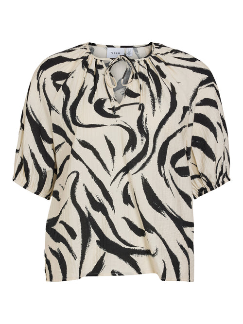 Blusa Manga 3/4 com Decote em V e Laço
