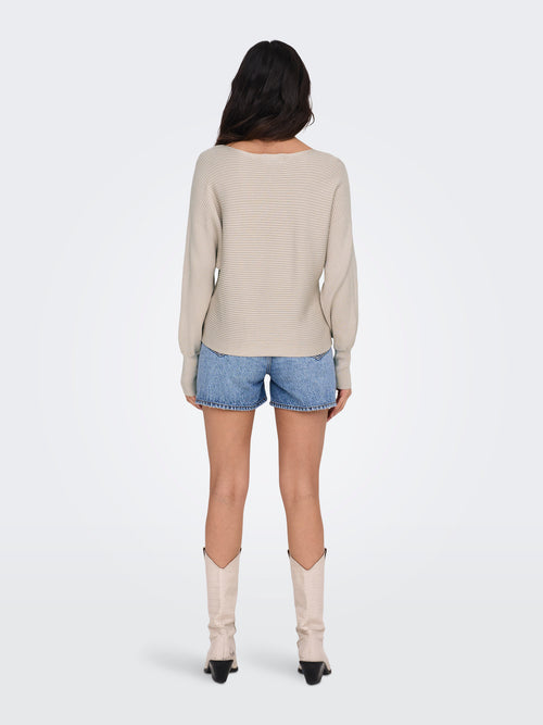 Camisola de Malha com Decote Barco e Mangas com Volume