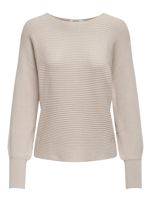 Camisola de Malha com Decote Barco e Mangas com Volume