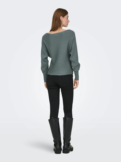 Camisola de Malha com Decote Barco e Mangas com Volume