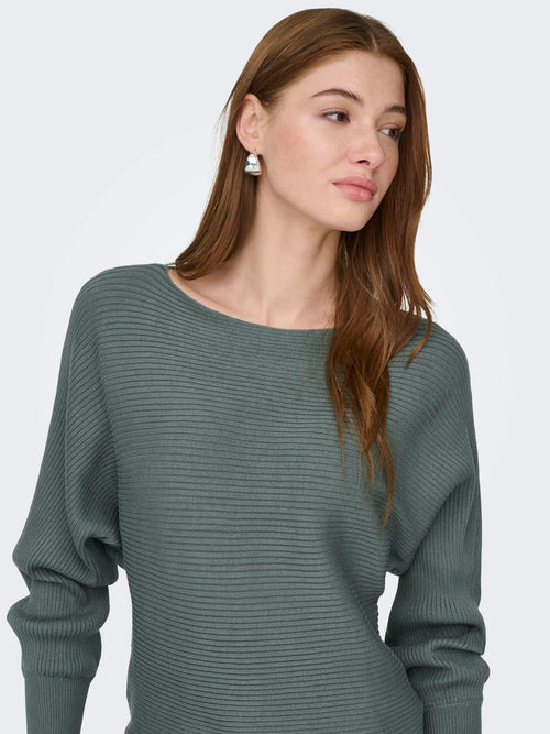 Camisola de Malha com Decote Barco e Mangas com Volume
