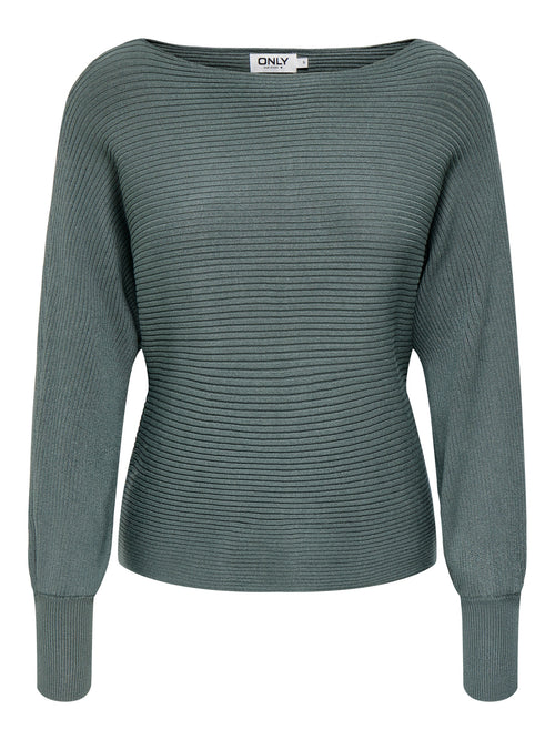 Camisola de Malha com Decote Barco e Mangas com Volume