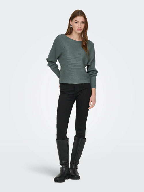 Camisola de Malha com Decote Barco e Mangas com Volume