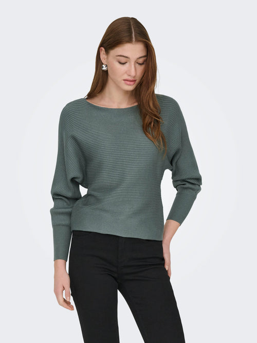 Camisola de Malha com Decote Barco e Mangas com Volume