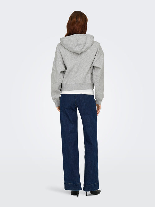 Sweatshirt Cropped Cinzento Claro com Capuz
