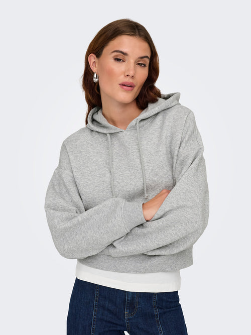 Sweatshirt Cropped Cinzento Claro com Capuz