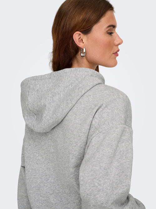 Sweatshirt Cropped Cinzento Claro com Capuz