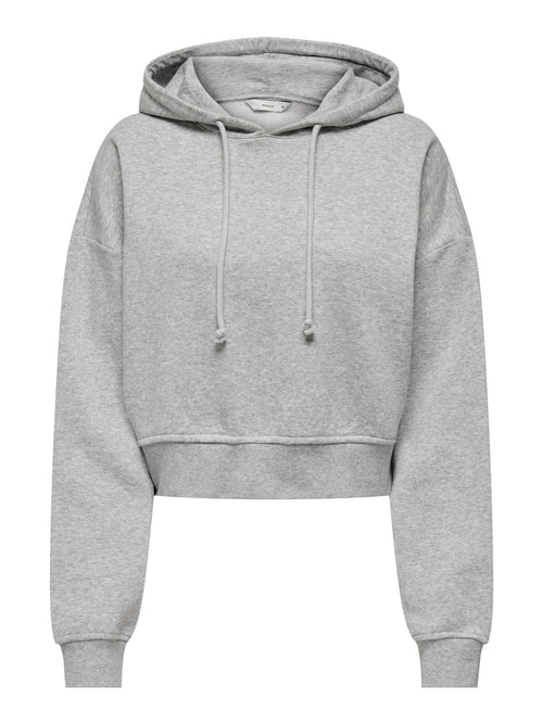 Sweatshirt Cropped Cinzento Claro com Capuz