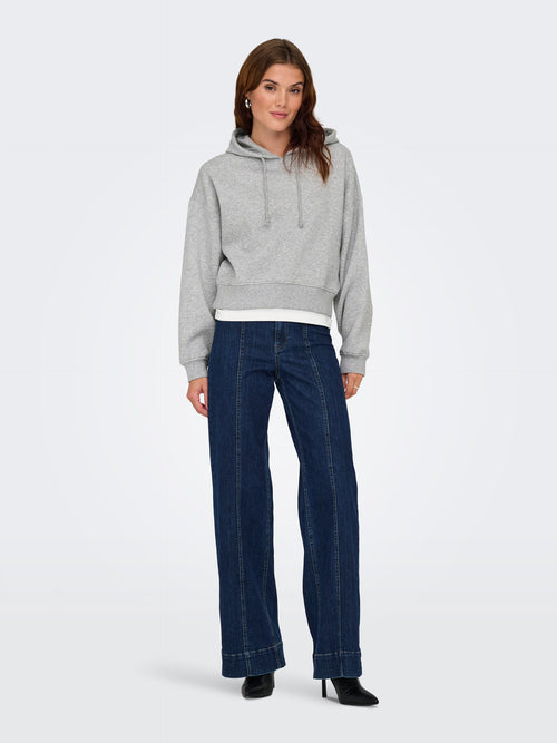 Sweatshirt Cropped Cinzento Claro com Capuz