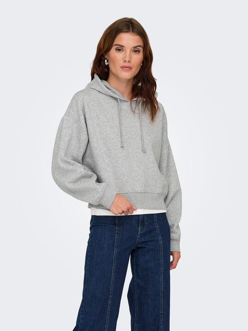 Sweatshirt Cropped Cinzento Claro com Capuz