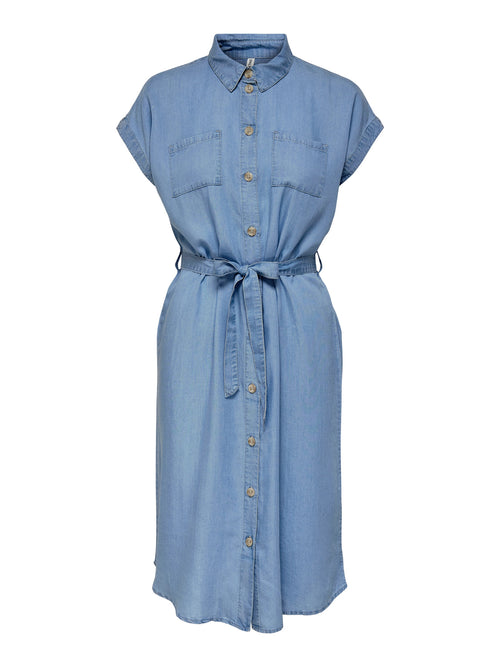 Vestido midi em ganga