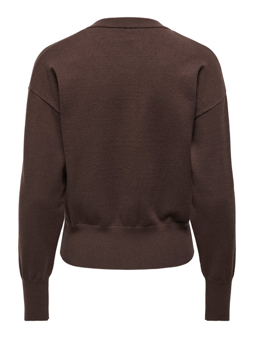 Cardigan Castanho com Decote Redondo e Botões
