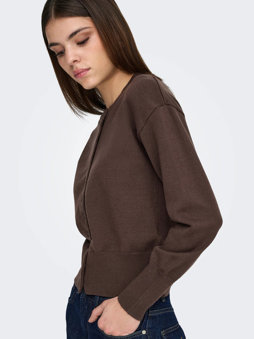 Cardigan Castanho com Decote Redondo e Botões