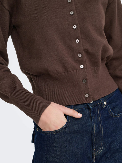 Cardigan Castanho com Decote Redondo e Botões