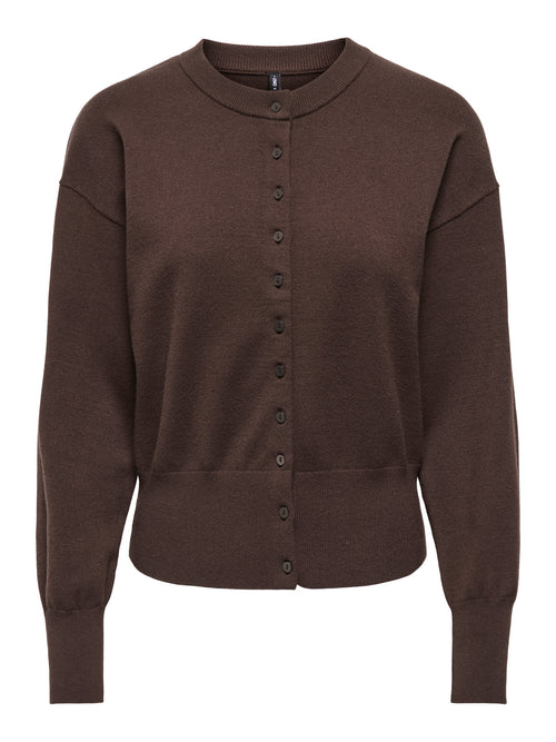 Cardigan Castanho com Decote Redondo e Botões