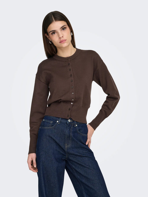 Cardigan Castanho com Decote Redondo e Botões
