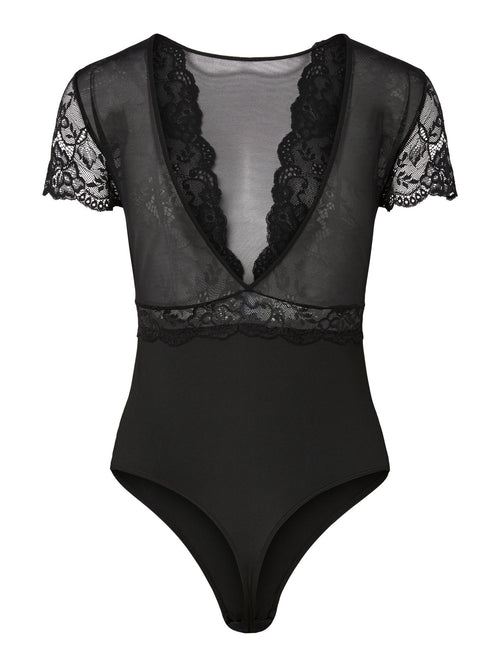 Body Preto com Renda e Detalhes em Mesh