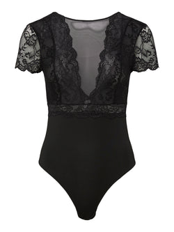 Body Preto com Renda e Detalhes em Mesh