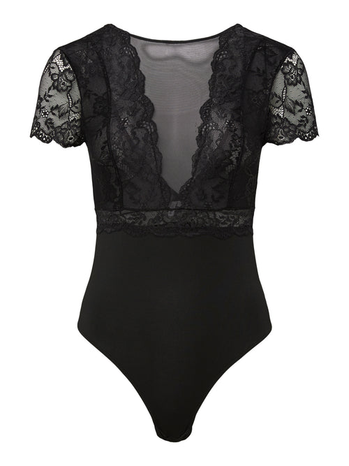 Body Preto com Renda e Detalhes em Mesh