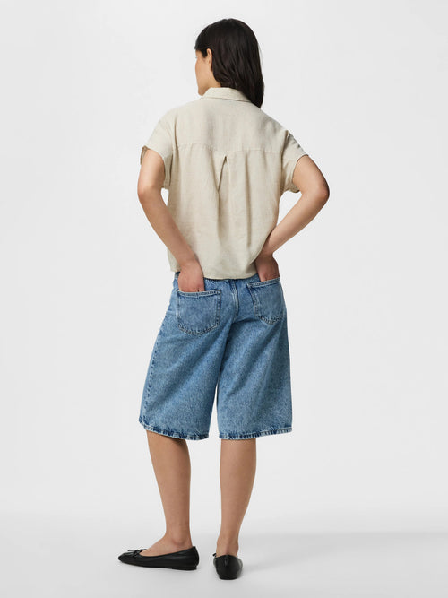 Camisa de Manga Curta em Mistura de Linho