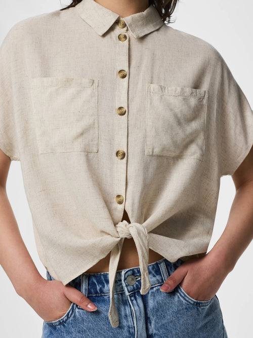 Camisa de Manga Curta em Mistura de Linho