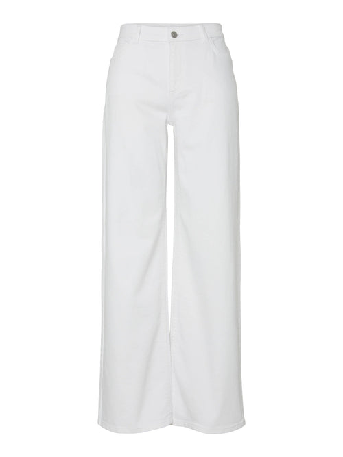 Jeans Wide Leg Brancos de Cintura Média