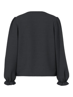 Blusa Preta com Decote em V e Folhos