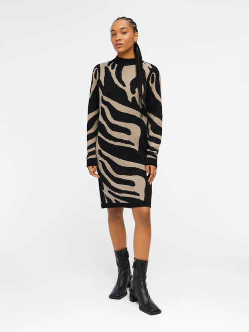 Vestido de Malha Jacquard Animal Print OBJRAY