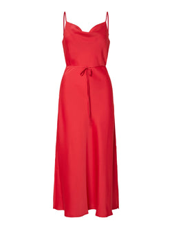 Vestido Midi Slip Dress com Decote Degagê - Vermelho