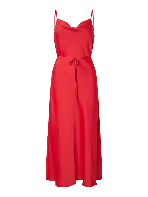 Vestido Midi Slip Dress com Decote Degagê - Vermelho