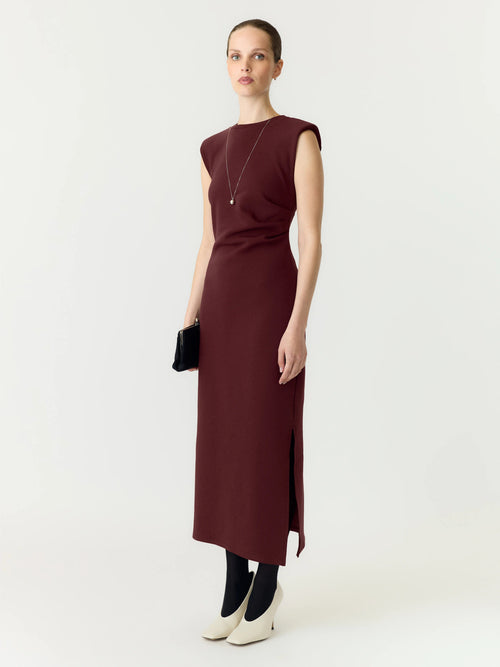 Vestido Midi Elegance com Ombreiras - Bordô