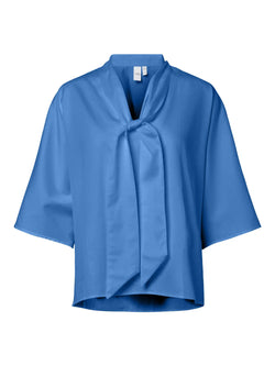 Blusa Oversize Azul com Laço YASKAREN em Algodão Orgânico