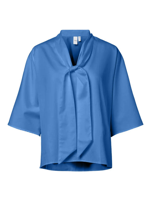 Blusa Oversize Azul com Laço em Algodão Orgânico