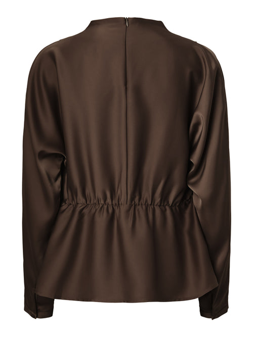 Blusa Acetinada Castanha de Gola Alta
