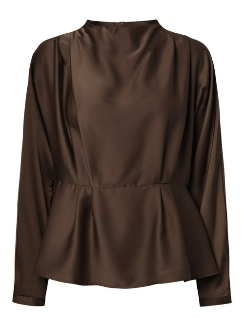 Blusa Acetinada Castanha de Gola Alta