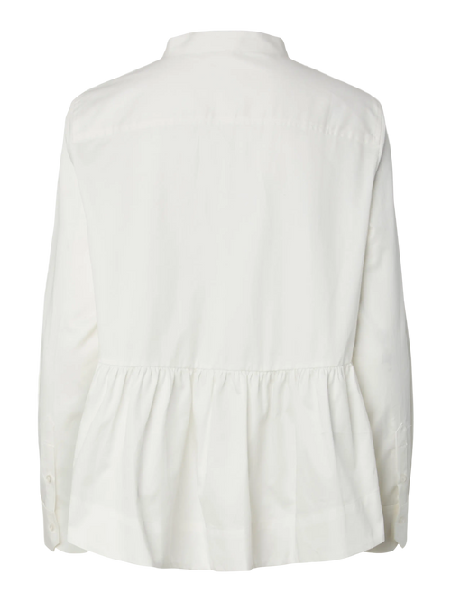 Camisa branca YASSALSY com folho franzido, vista de costas