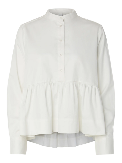 Camisa branca YASSALSY com gola mao e folho, vista de frente