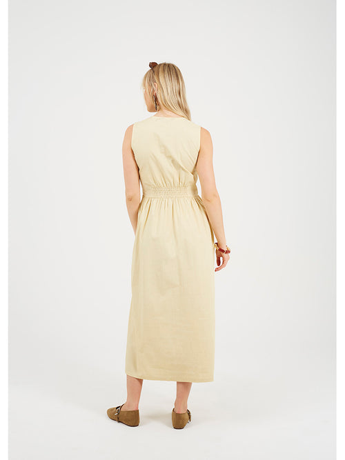 Vestido midi com botões frontais amarelo pastel