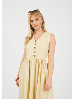 Vestido midi com botões frontais amarelo pastel