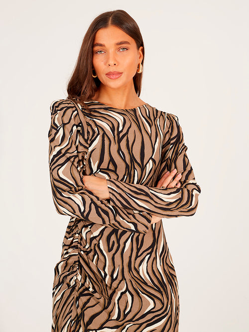 Long-sleeved ruched detail dress