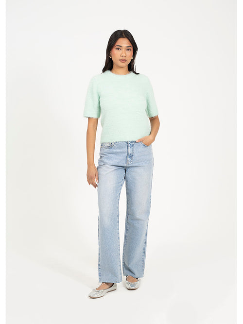 Camisola de malha fofa de manga curta