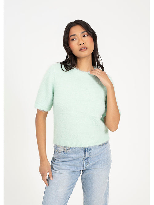 Camisola de malha fofa de manga curta
