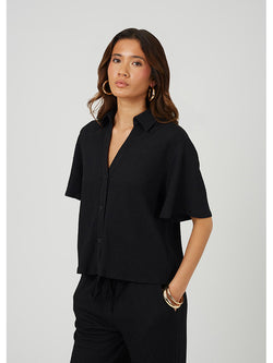 Black flowing short-sleeve shirt